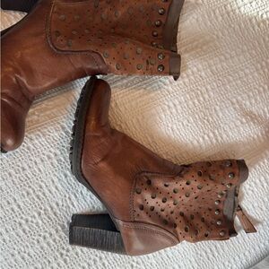 Studded Brown Leather Heeled Boots